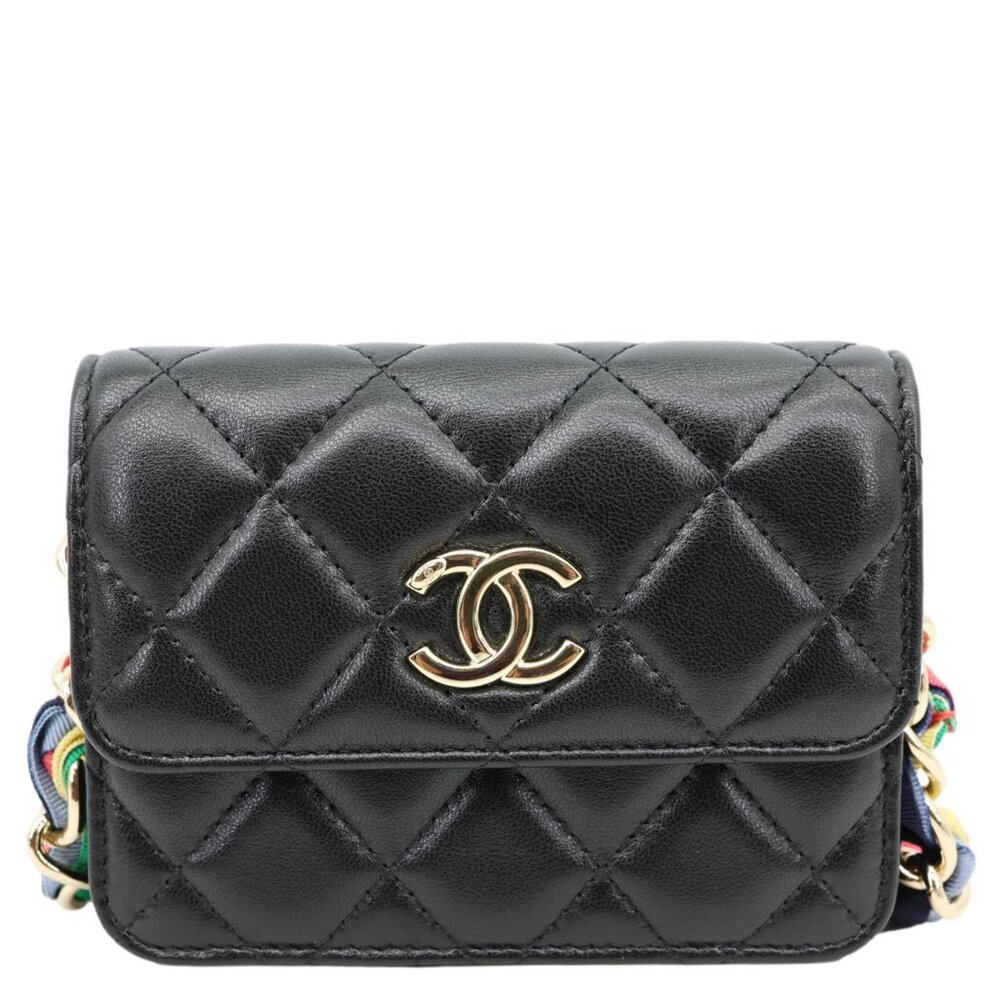 Chanel  Ribbon Flap Shiny Lambskin Quilted Leather Belt Bag Black - Picture 3 of 13
